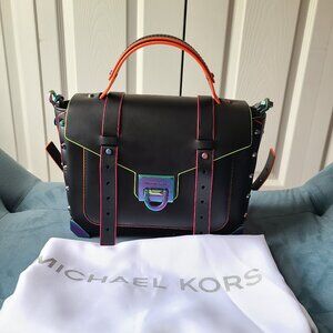 Michael Kors Manhattan Medium Contrast-Trim Leather Satchel